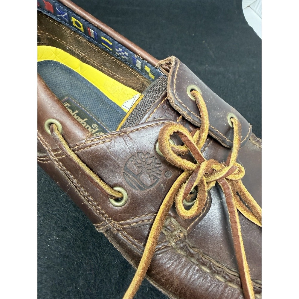 Timberland Brown Leather Boat Shoes Mens 9 Lace Up Moc Toe Casual Deck Loafers - Picture 7 of 8